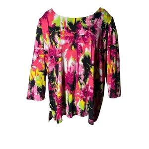 3X multi colored blouse pink tunic top  Asymmetrical long sleeve